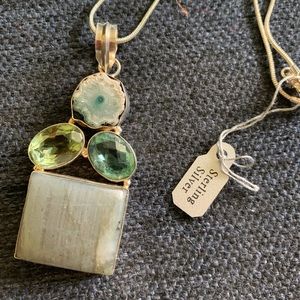 Stone & gem pendent w/ sterling silver